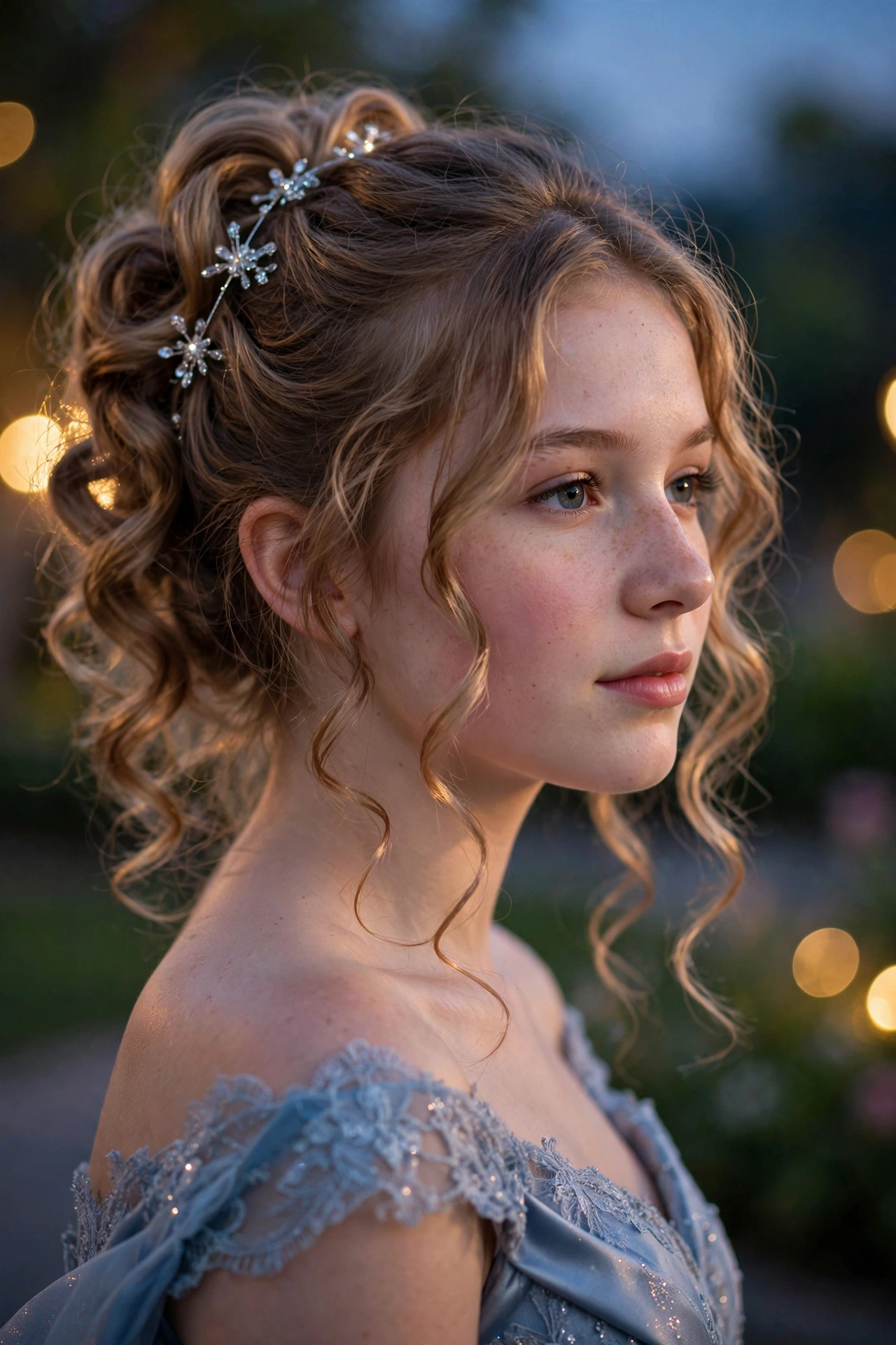 Teen with romantic curled half-up hair, one of the best prom hairstyle ideas