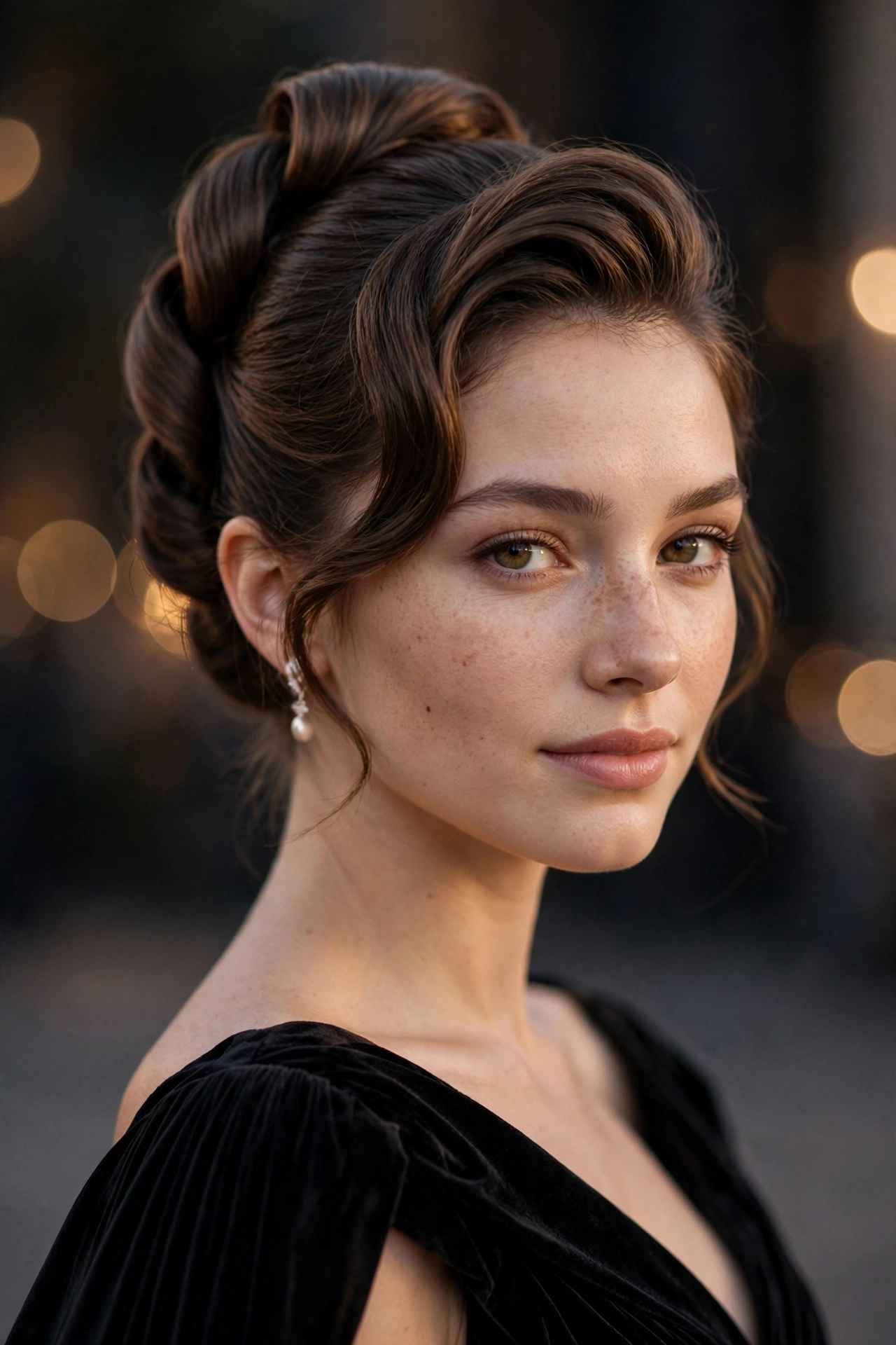 Young woman with elegant French twist updo, a classic prom hairstyle idea