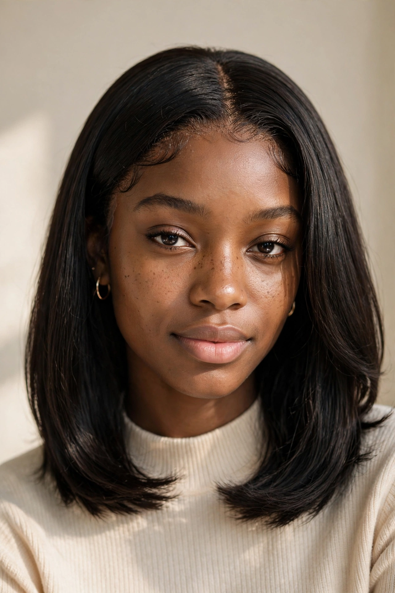 Woman with glueless wig install, a versatile protective hairstyle option