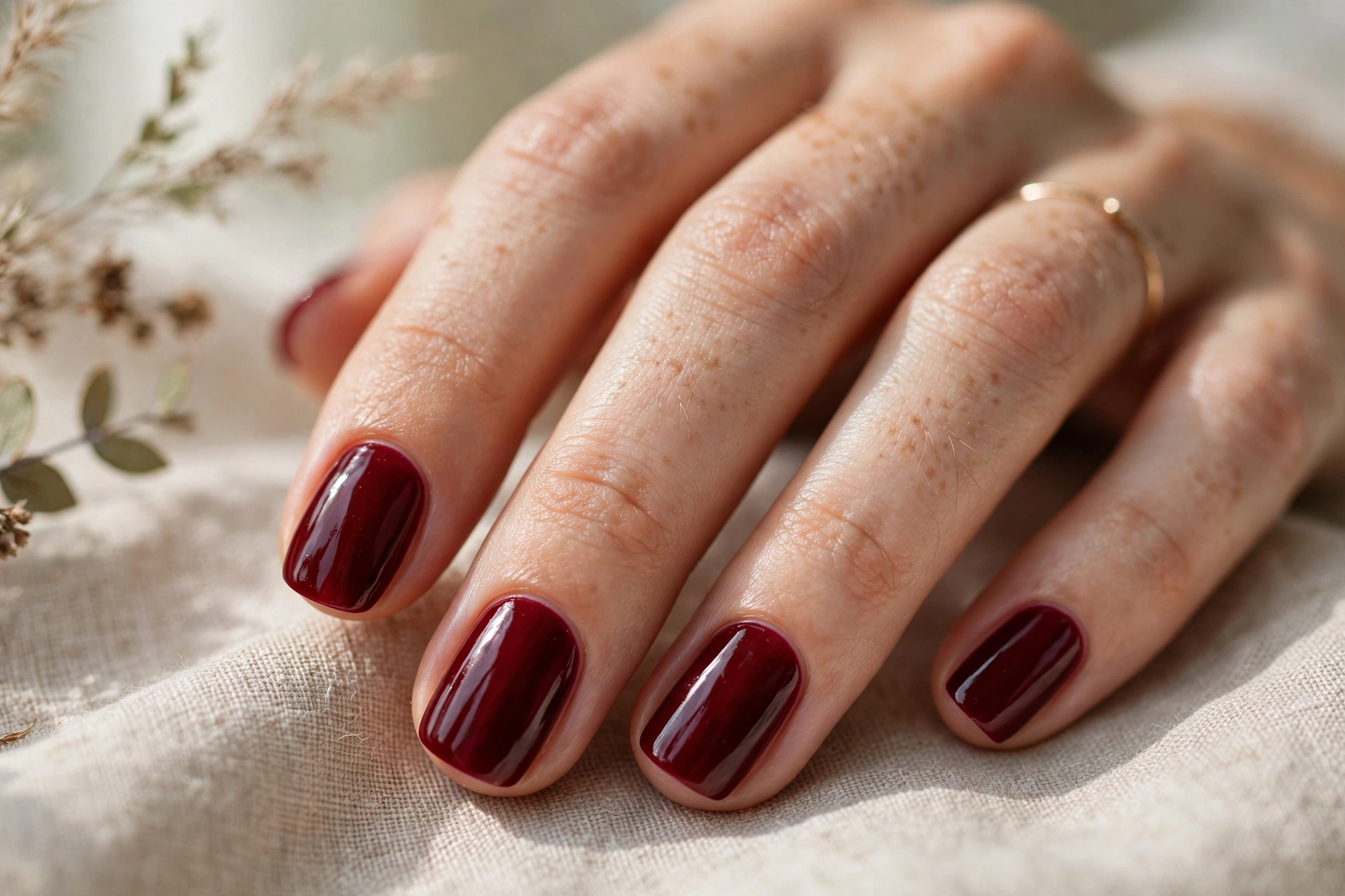 Deep oxblood red nail designs elegant dark manicure on medium nails