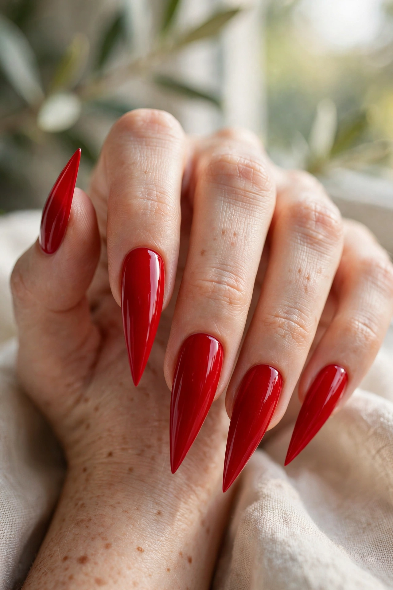 Scarlet red stiletto nail designs bold dramatic long nails