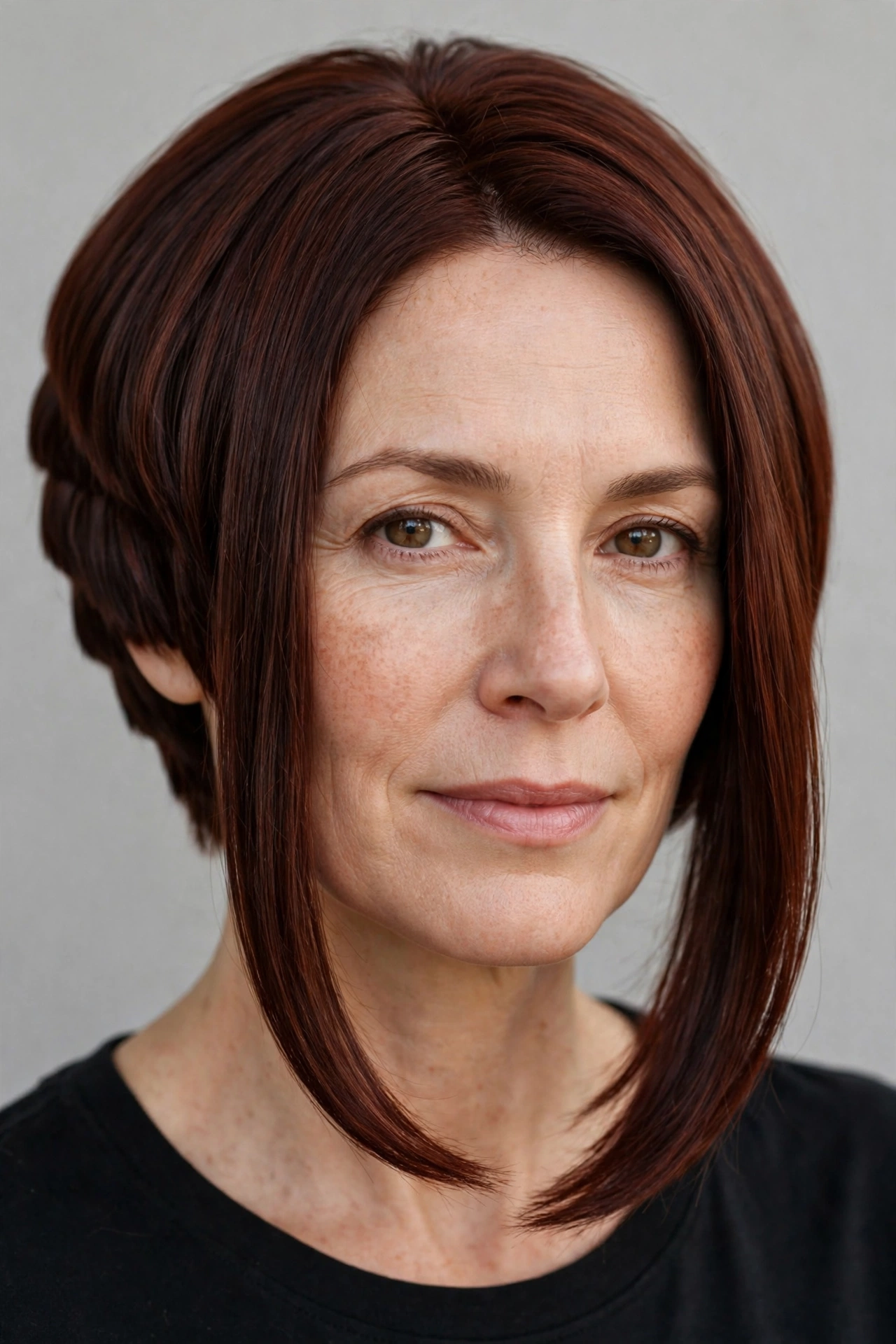 Inverted bob with longer front pieces, a sculpted short bob hairstyle idea
