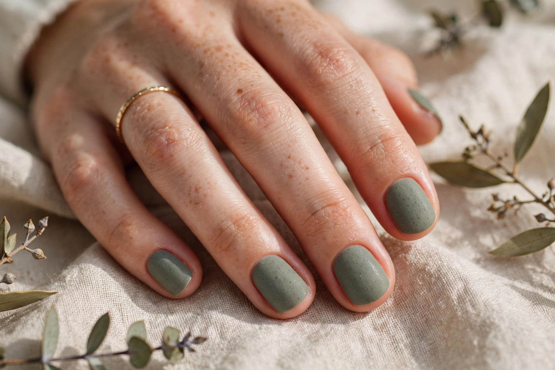 Sage green short nail designs for a trendy muted manicure