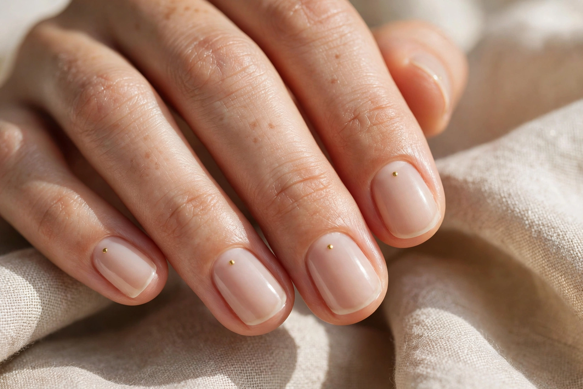 Minimalist dot accent short nail designs on a nude base