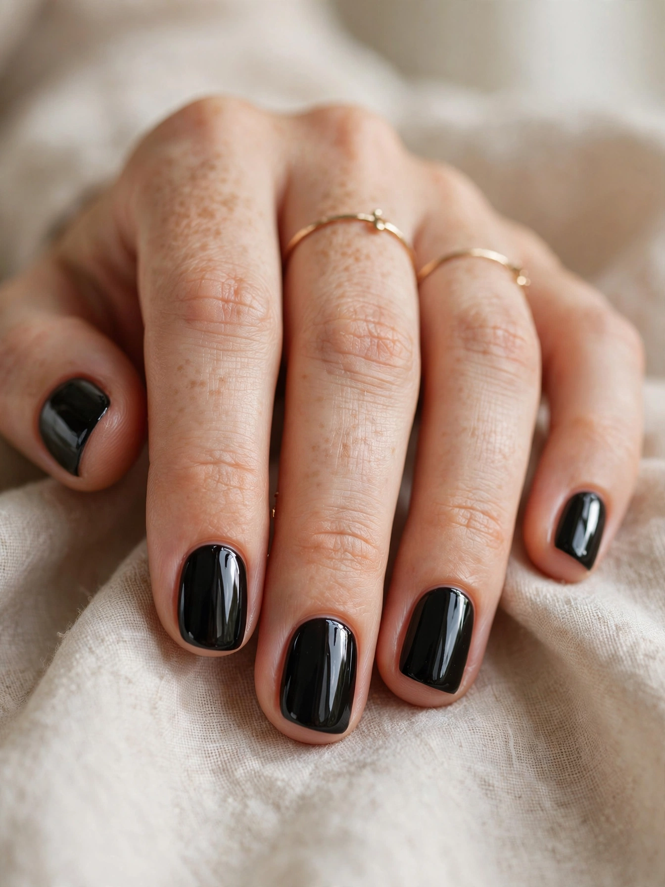 Glossy black short nail designs for a bold chic manicure
