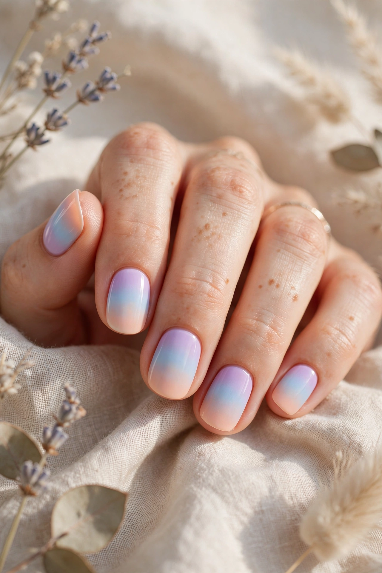 Pastel ombré short nail designs with a soft dreamy gradient