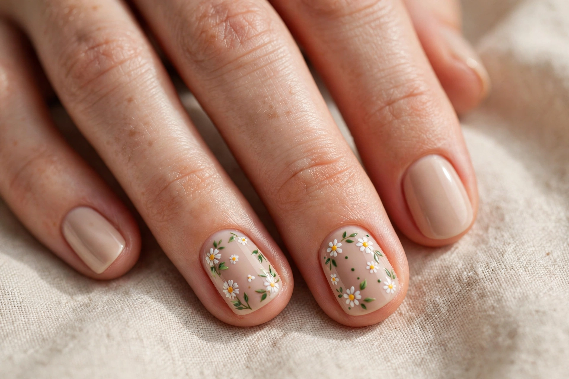 Tiny floral accent short nail designs with delicate hand-painted flowers