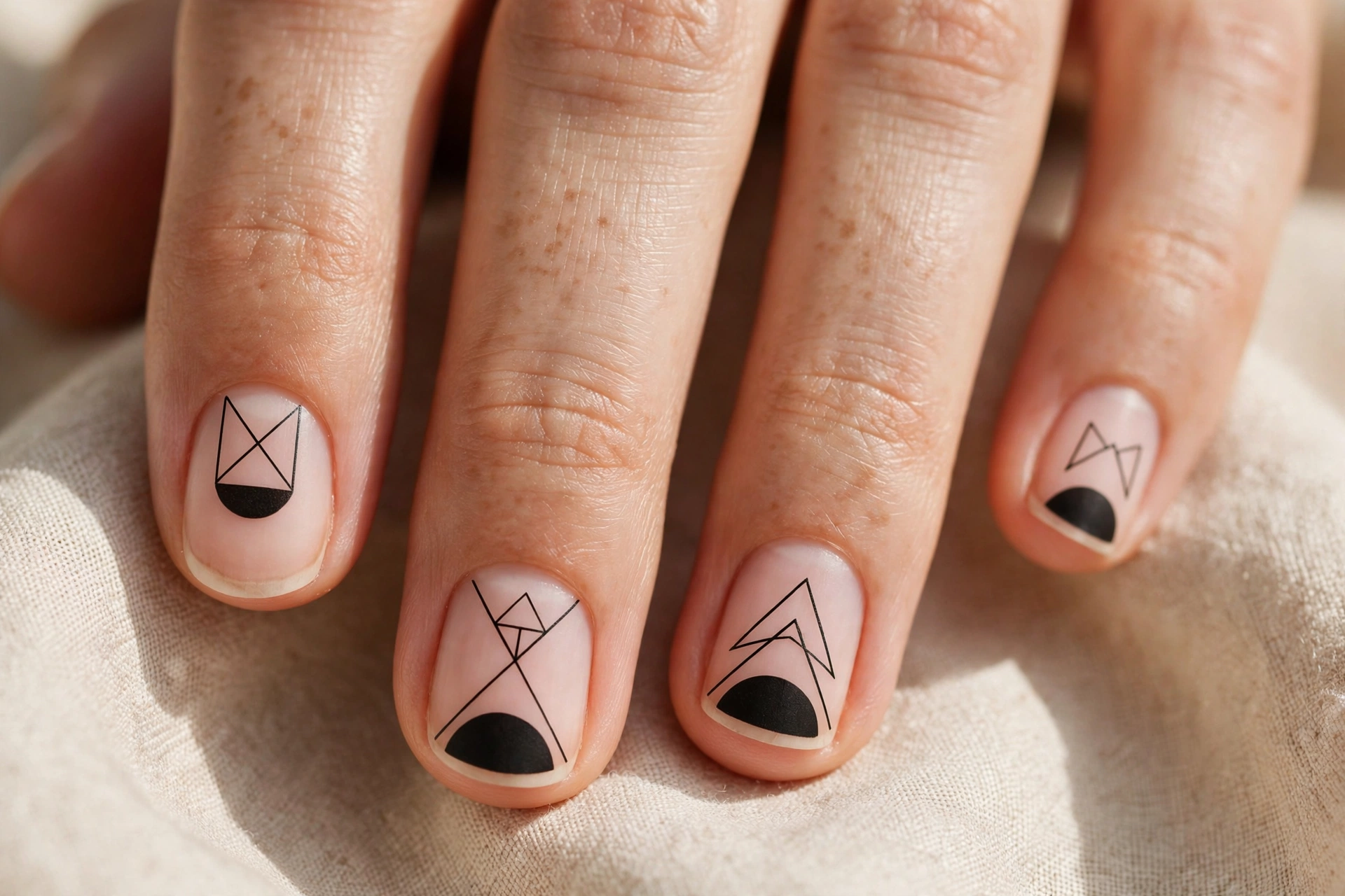 Negative space short nail designs with modern bare-nail art
