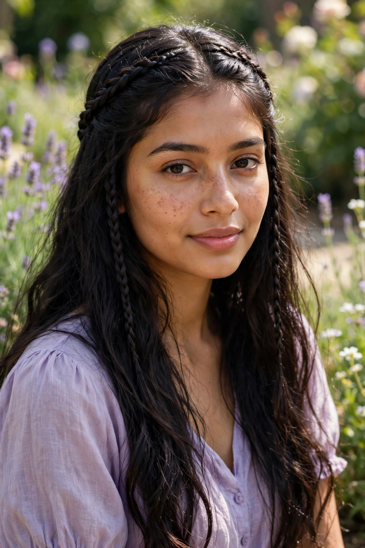 Woman with a braided headband style, a delicate summer hairstyle