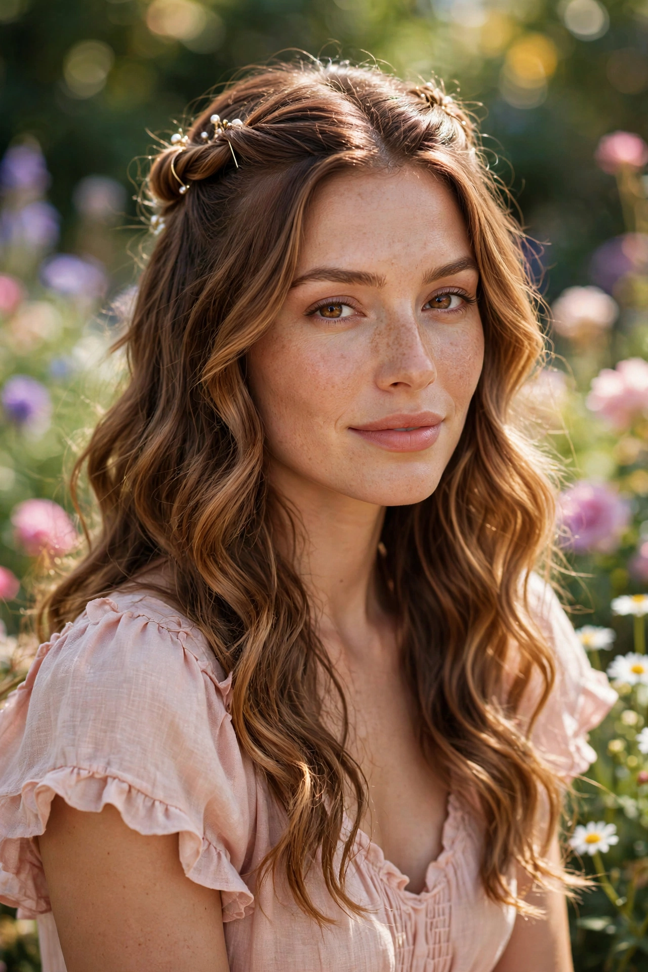 Woman with pinned-back front twists, a soft summer hairstyle