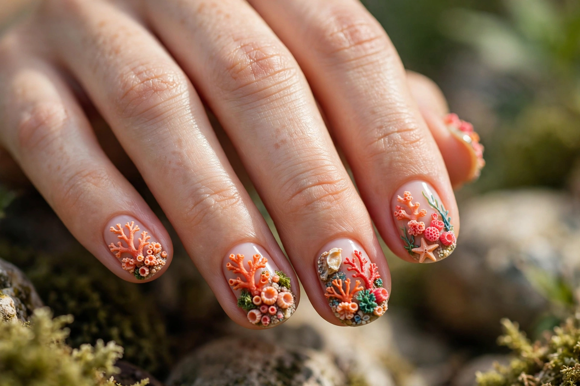 coral reef bright nails summer nail designs