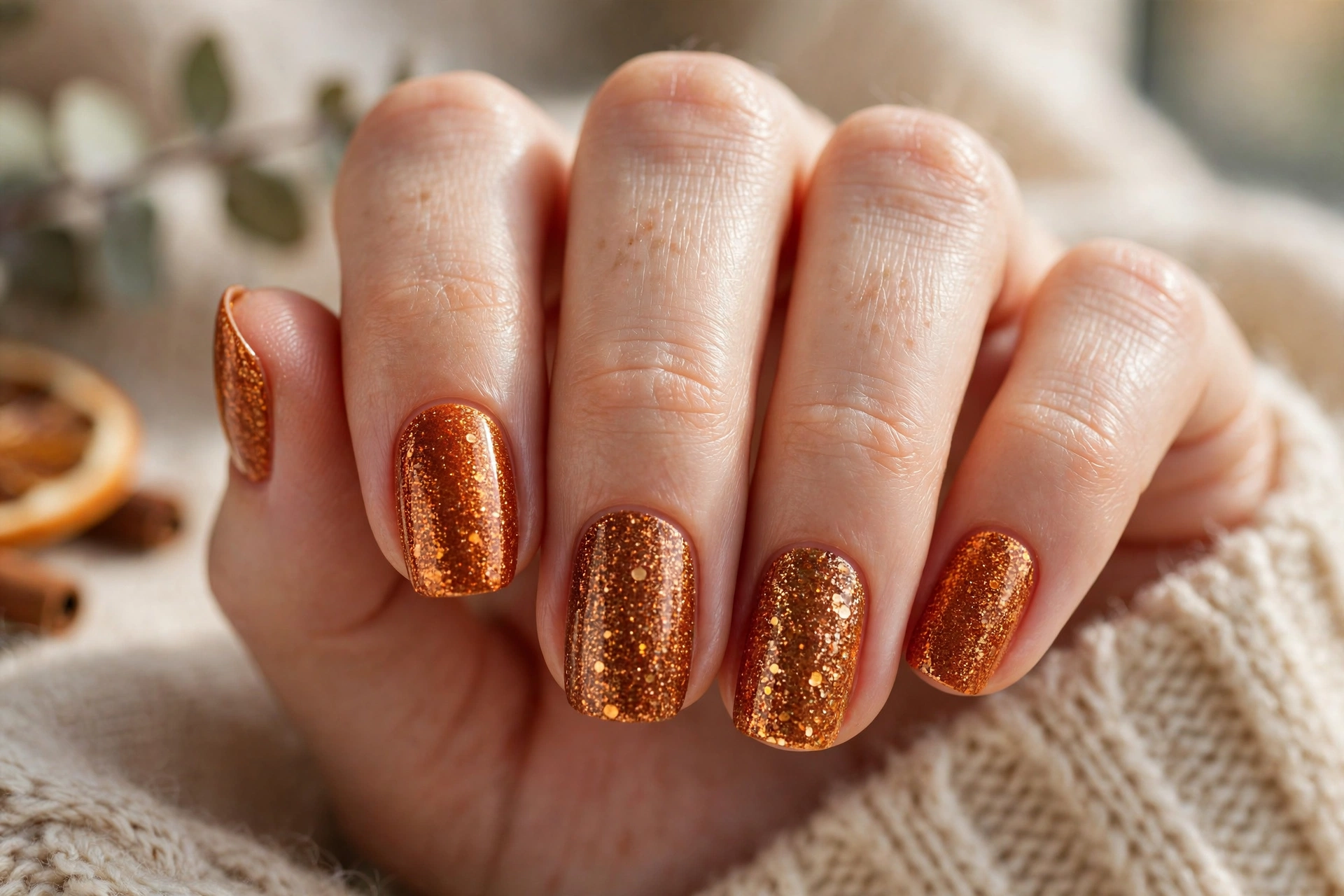 pumpkin spice glitter nails thanksgiving nail designs