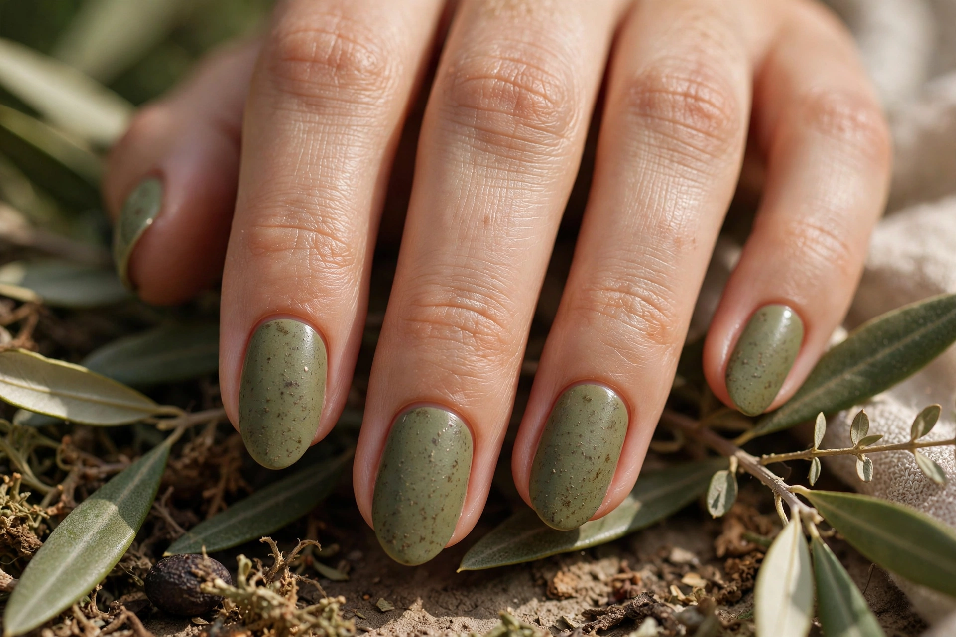 olive green earthy nails thanksgiving nail designs
