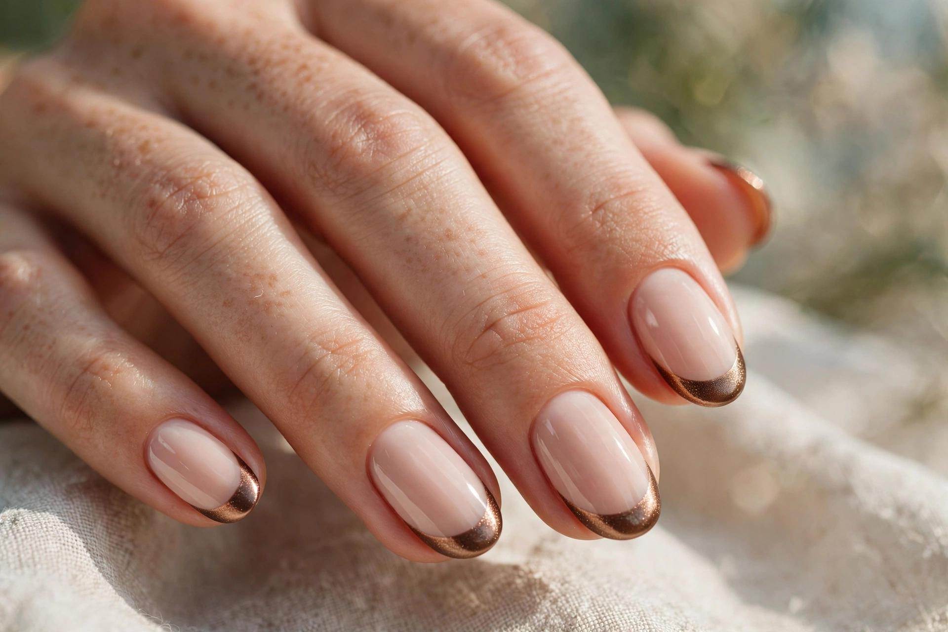 creamy nude bronze tips thanksgiving nail designs