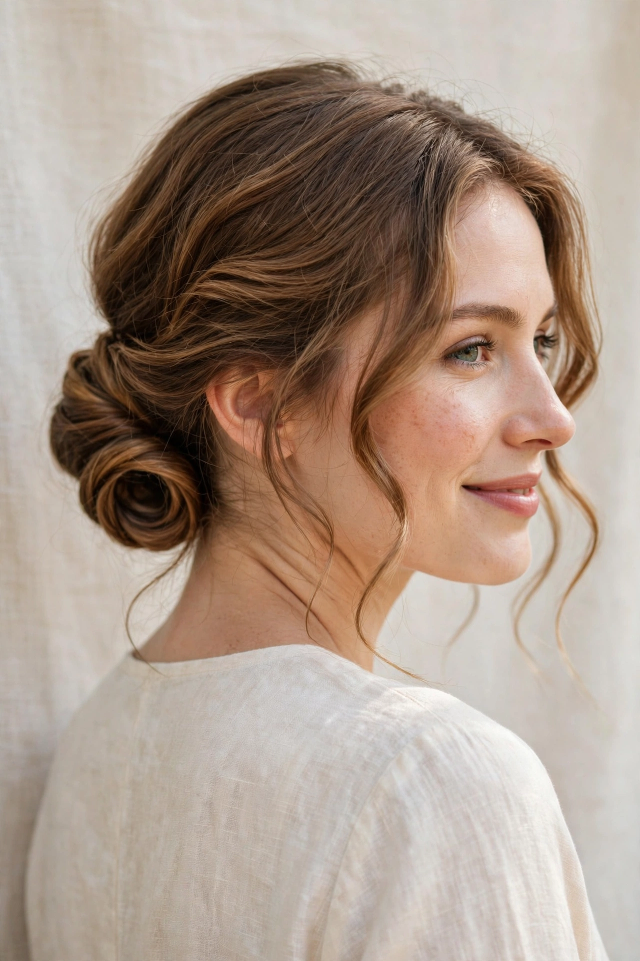 Romantic Gibson tuck updo hairstyle idea with soft waves for weddings