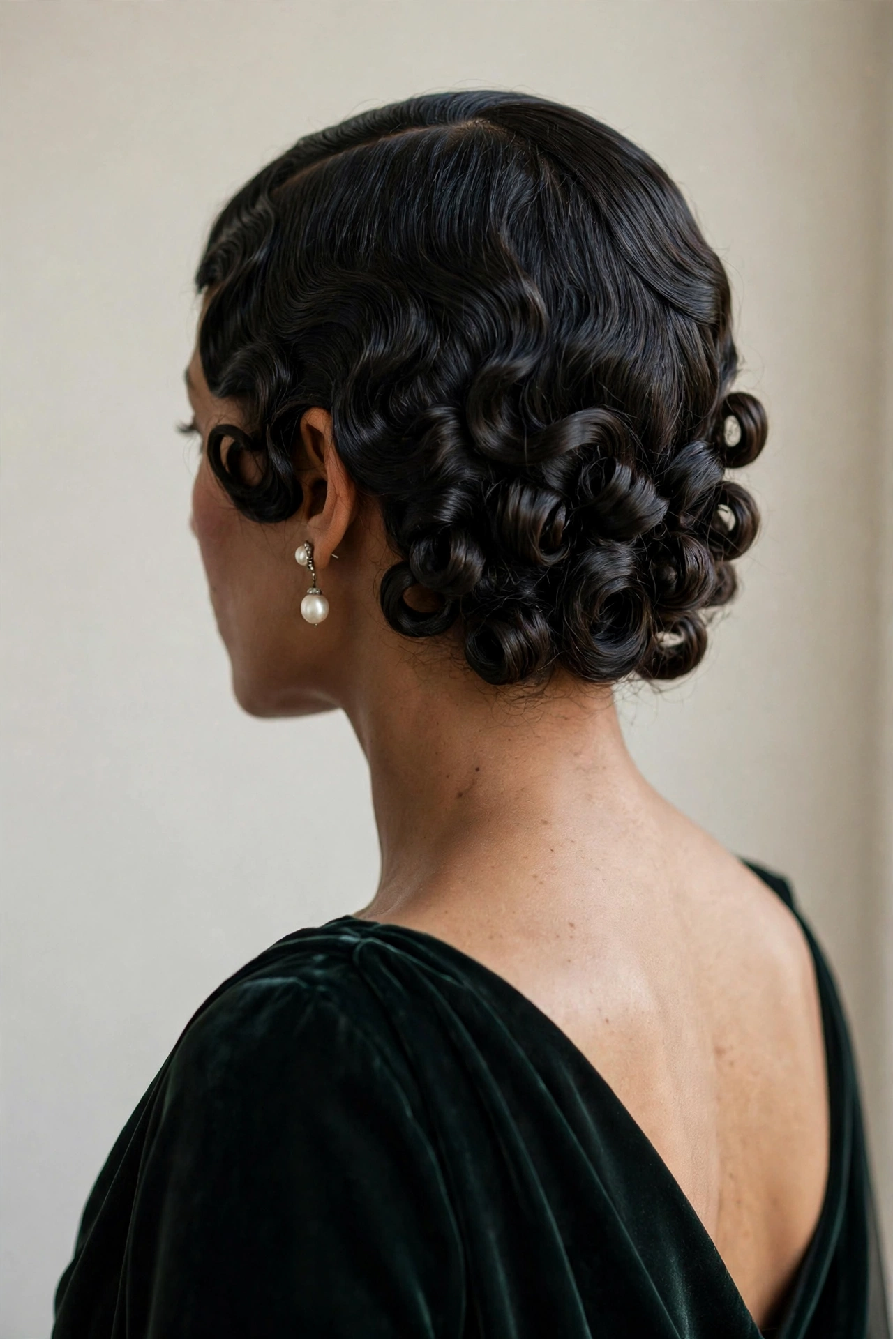 Vintage 1920s inspired pinned-curls updo hairstyle idea for formal occasions
