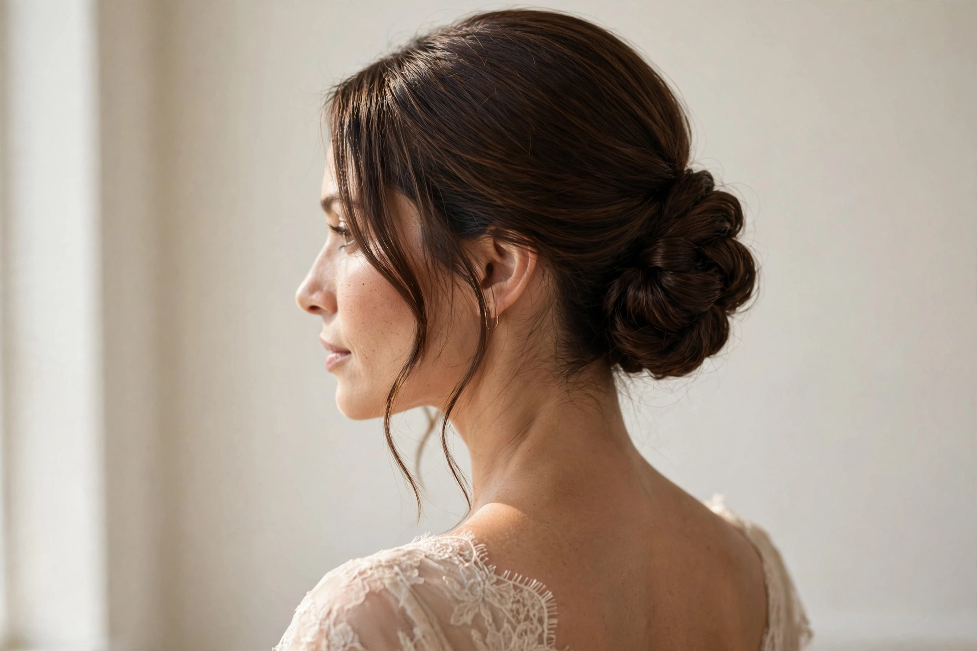 Elegant low chignon updo, one of the most timeless updo hairstyle ideas for weddings and formal events