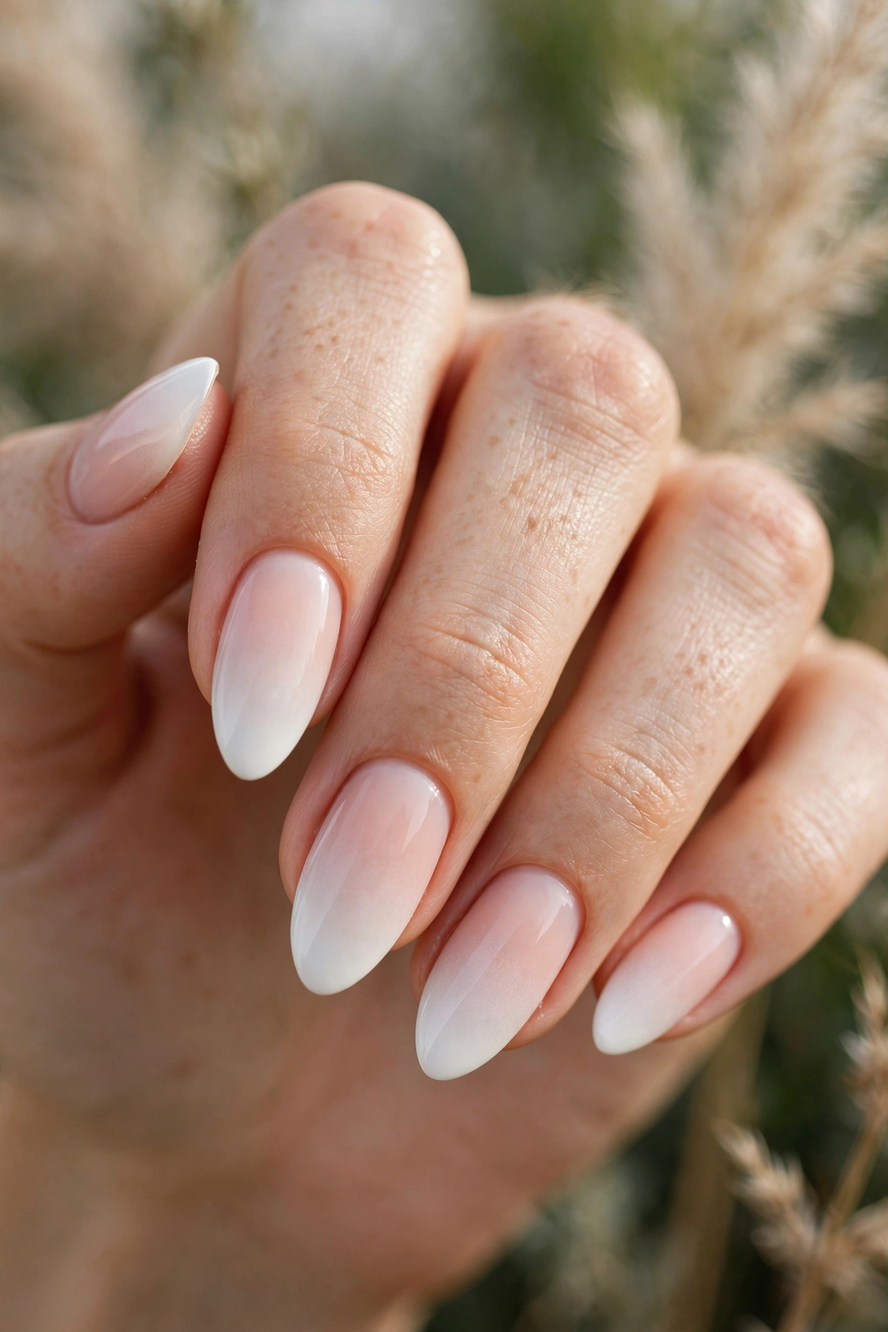 White ombre nail designs with a soft gradient fade from nude to white