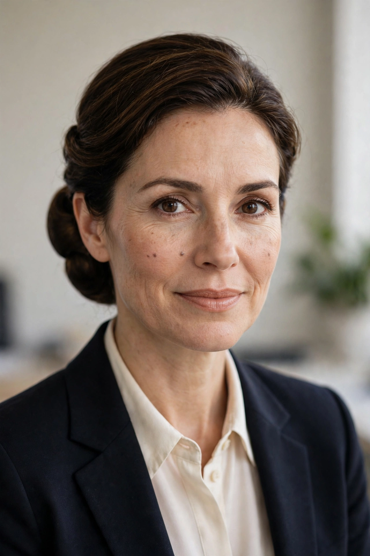 Woman with a classic chignon updo, an elegant work hairstyle